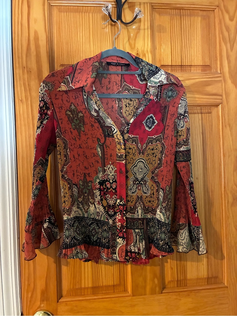 Violet & Claire Red Paisley Button-Down Blouse